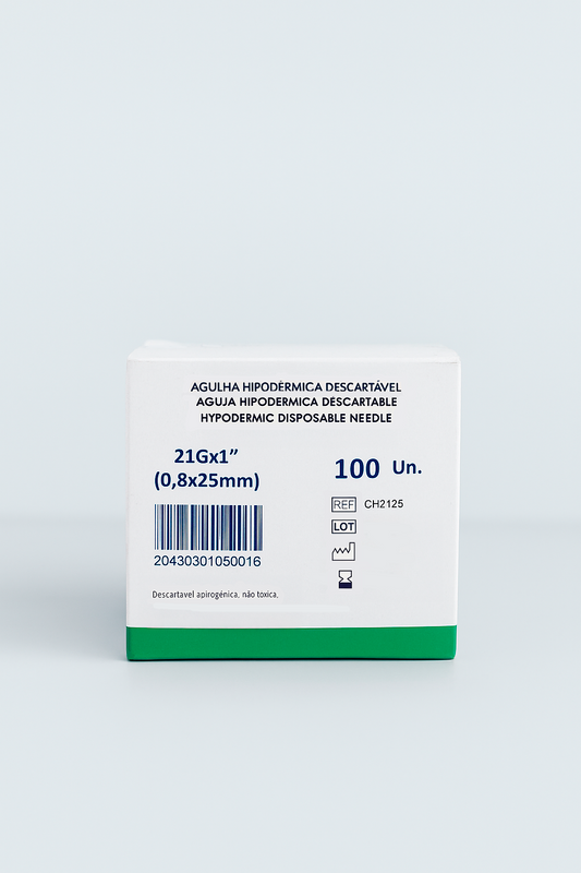 Agulha Hipodérmica 21Gx1" (0,8x25mm)